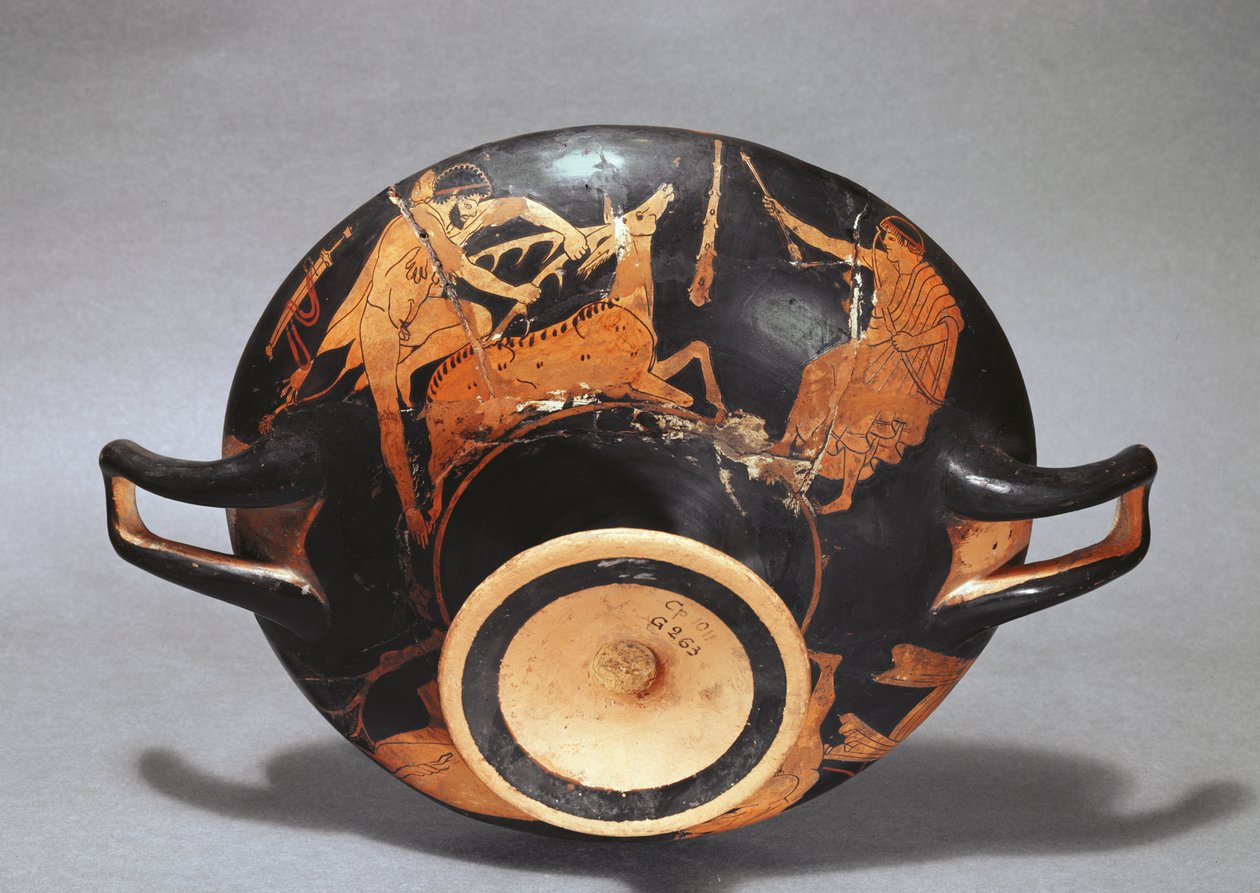 Kylix dekorert med Heracles and the Ceryneian Hind (keramikk) av Greek