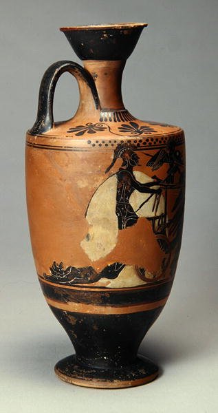 Lekythos med Achilles og Hectors kropp, fra Athen, 510-500 f.Kr. (keramikk) av Greek