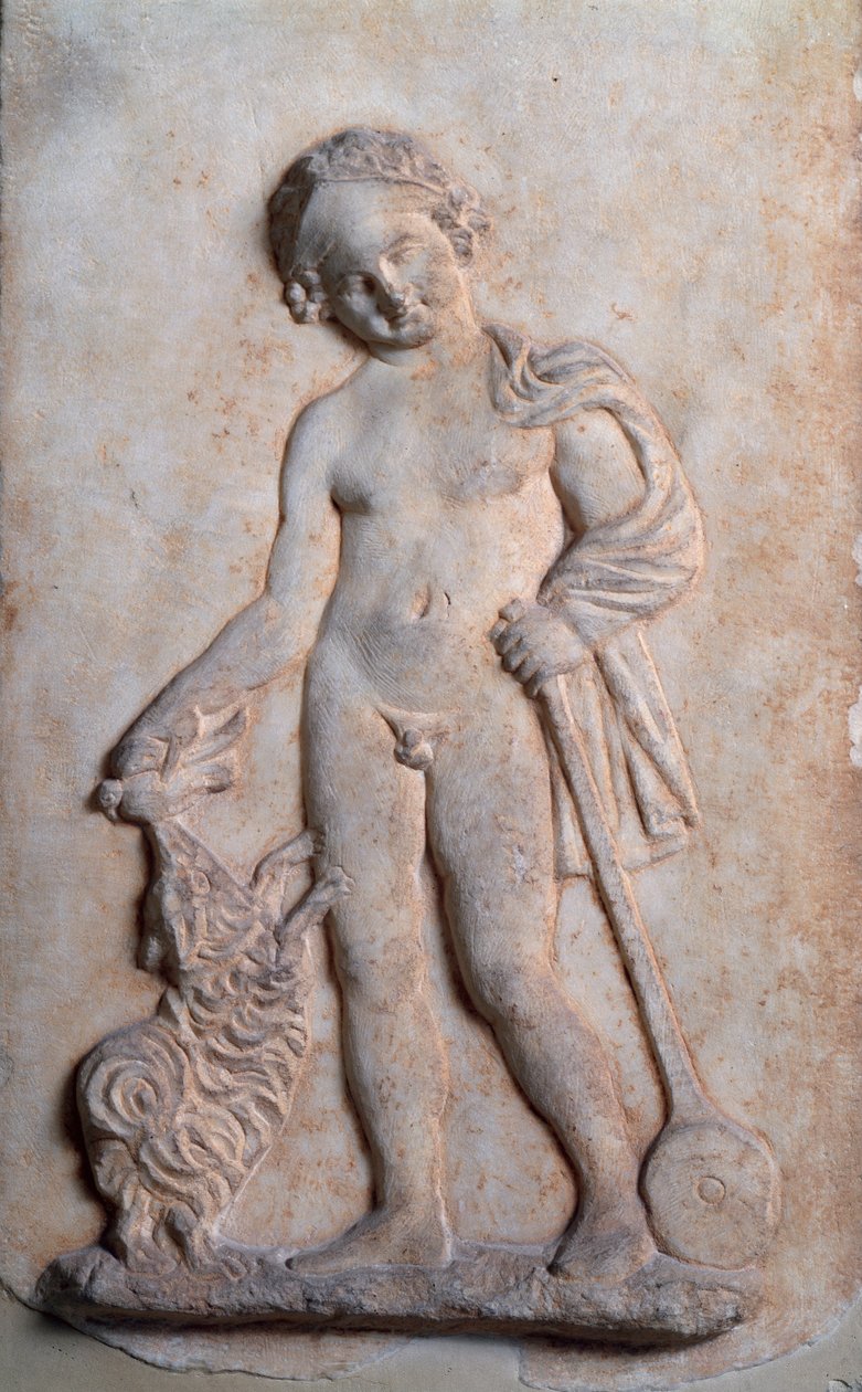 Magna graecia: liten gutt som leker, marmorrelieff, 500-tallet f.Kr av Greek
