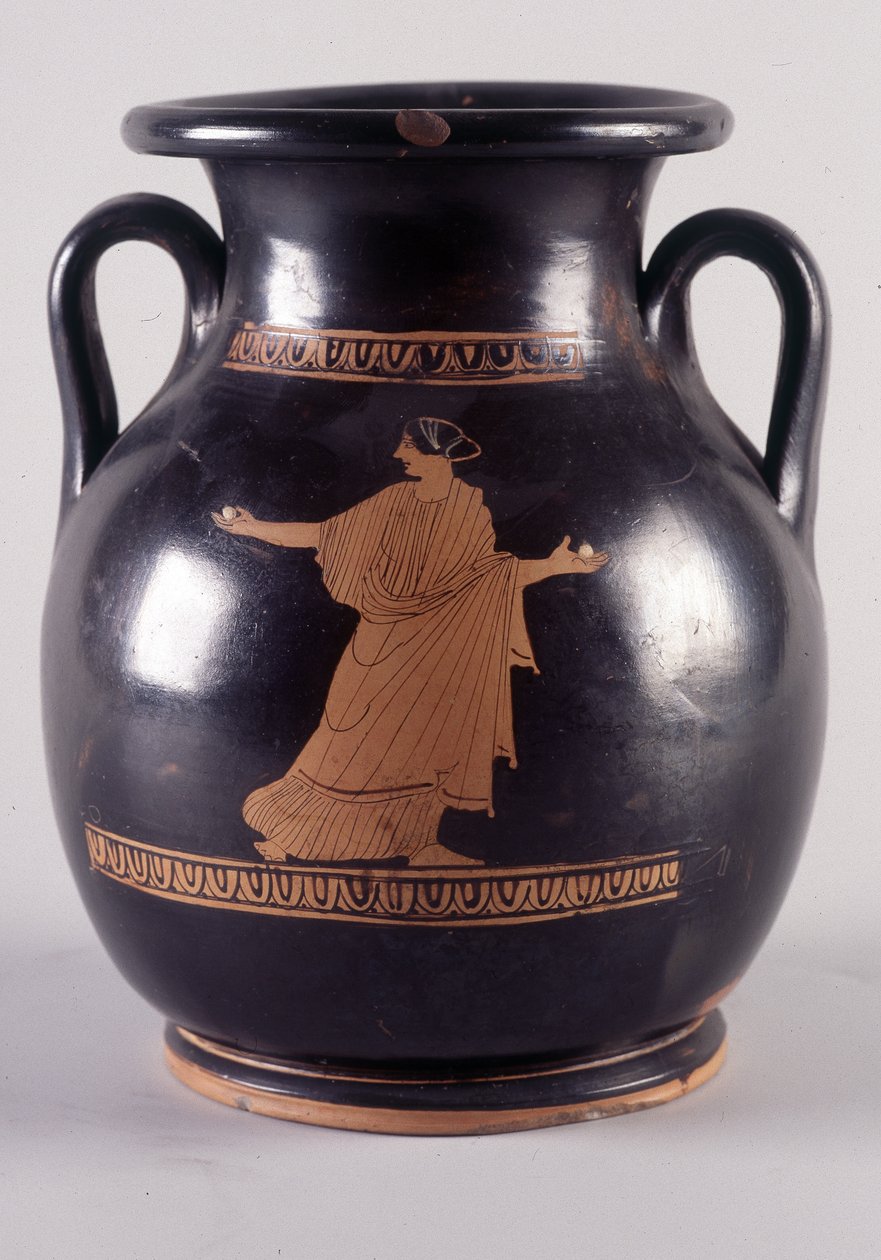 Painting on vase: Representation of Orithye, playing ball, she is the daughter of the king of Athens. It is pursued by Borée represented on the other side of the vase (35250), 440 BC. BNF, Medal Office. av Greek