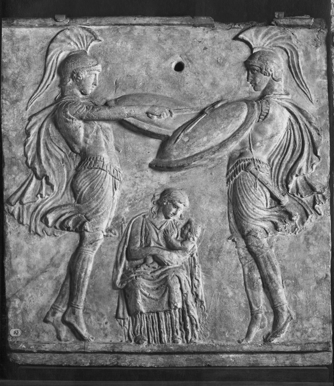 Plaque Campana, Dance of the Curetes, fra Myrina, Lilleasia (terrakotta) av Greek