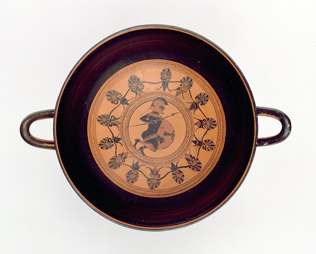 Siana Cup som viser en kriger, ca. 560 f.Kr. (leire) av Greek