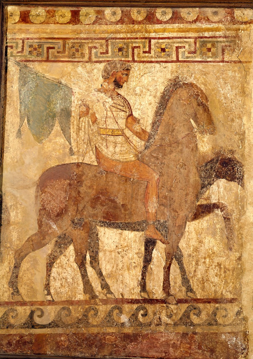 Soldat på en hest, gravmaleri av Greek