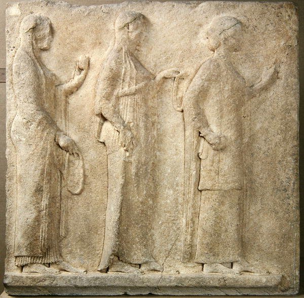 The Three Graces, relieff fra Passage of the Theores, fra Thasos, ca. 470 f.Kr. (marmor) av Greek