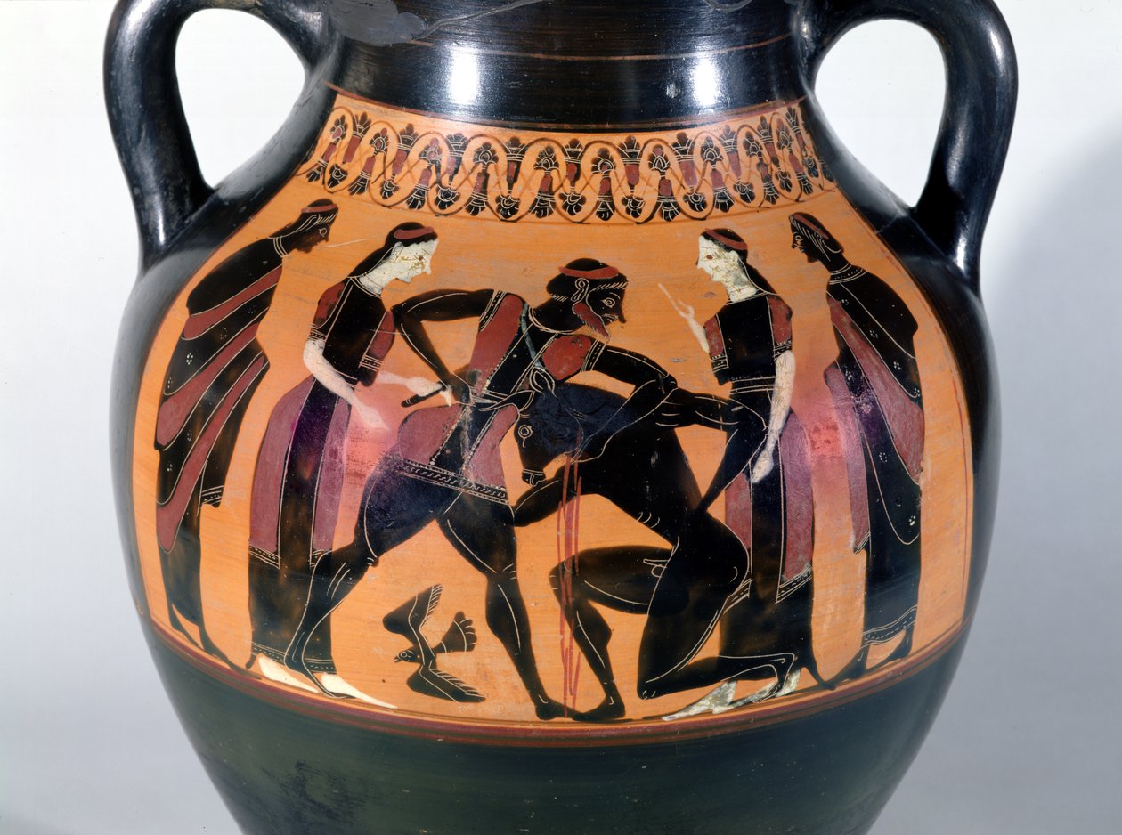 Theseus Fighting the Minotaur, detalj fra en attisk svart-figur amfora (keramikk) av Greek