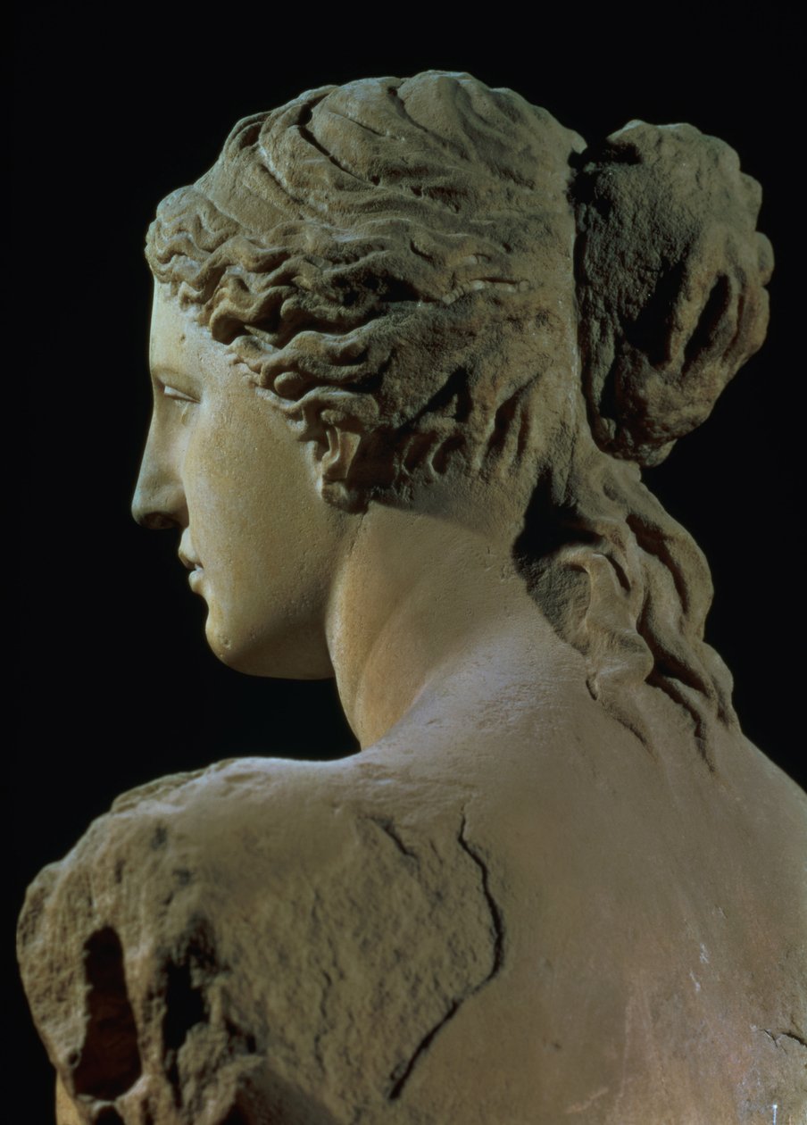 Venus de Milo, detalj av bakhodet, hellenistisk periode, ca. 100 f.Kr. marmor for forfra se 14152 av Greek