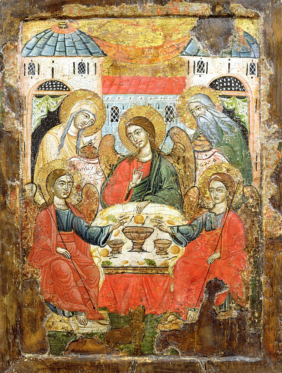 Abraham og de tre englene, ikon, fra Makedonia, ca. 1700 (tempera på panel) av Greek School