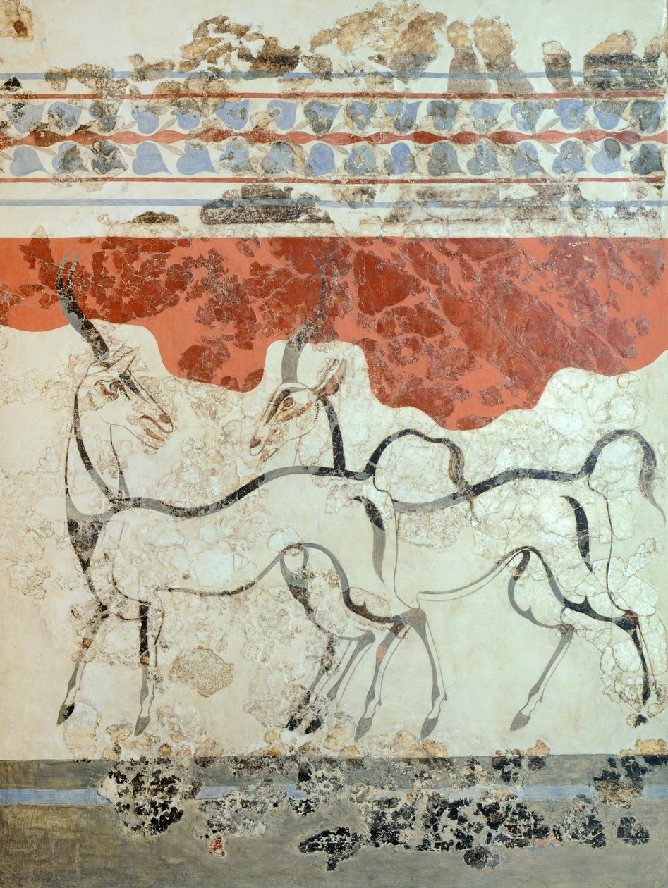 Antiloper, Akrotiri fresco, Thera (i dag Santorini), Hellas, minoiske sivilisasjon av Greek School