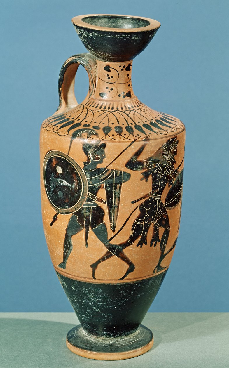 Attic Style Lekythos, som viser Hercules and the Amazons (keramikk) av Greek School