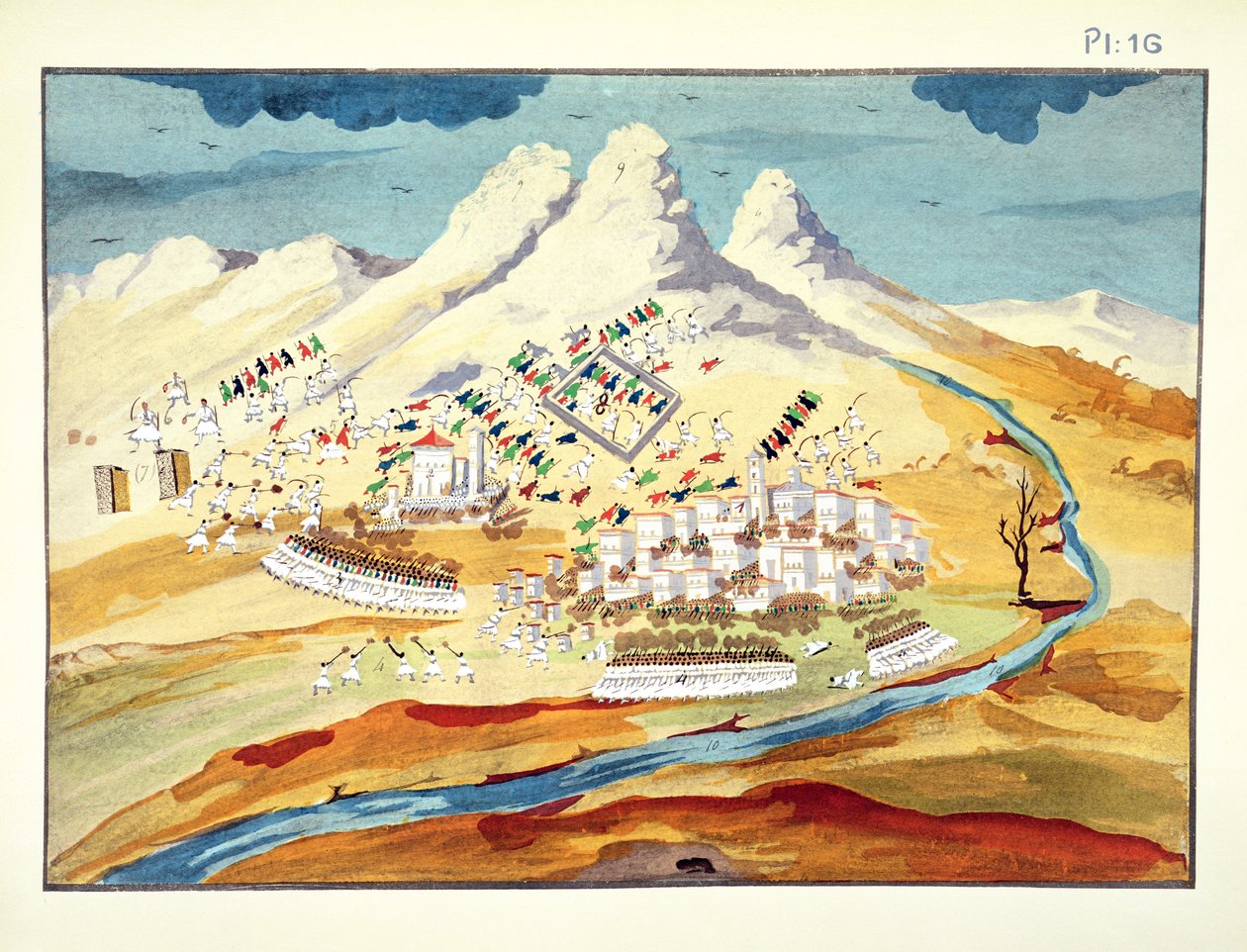 Slaget ved Rhachova, plate 16 fra Pictorial History of the Greek Independence War of General Makryjannis av Greek School