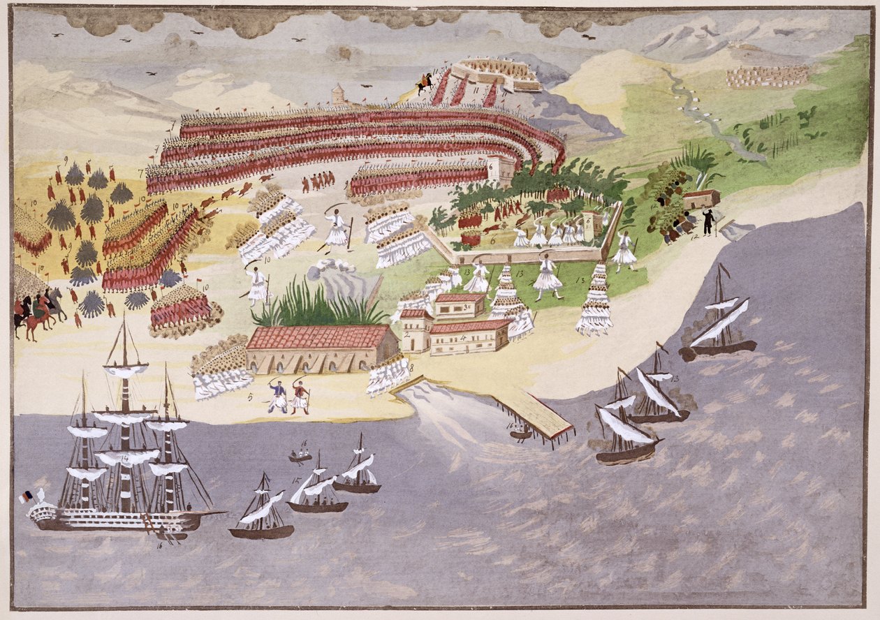 Slaget ved Nauplia, plate 14 fra Pictorial History of the Greek Independence War of General Makryjannis av Greek School