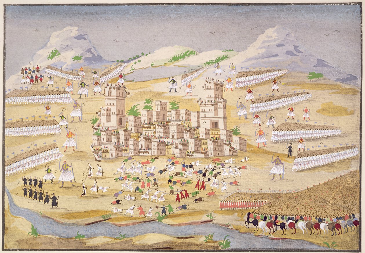 Slag rundt Theben, plate 22 fra Pictorial History of the Greek Independence War av general Makryjannis av Greek School