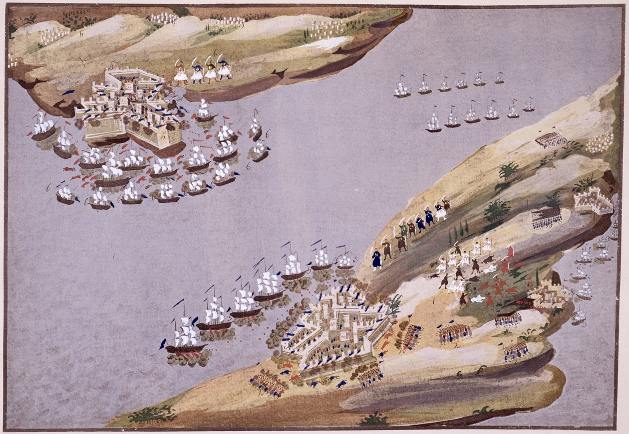 Slag om øyene Kreta og Samos, plate 23 fra Pictorial History of the Greek Independence War of General Makryjannis av Greek School