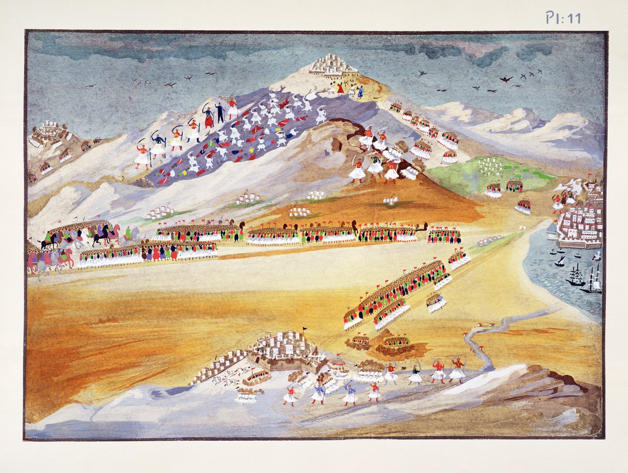 Battles of Mount Argos and Corinth, plate 11 fra Pictorial History of the Greek Independence War of General Makryjannis av Greek School