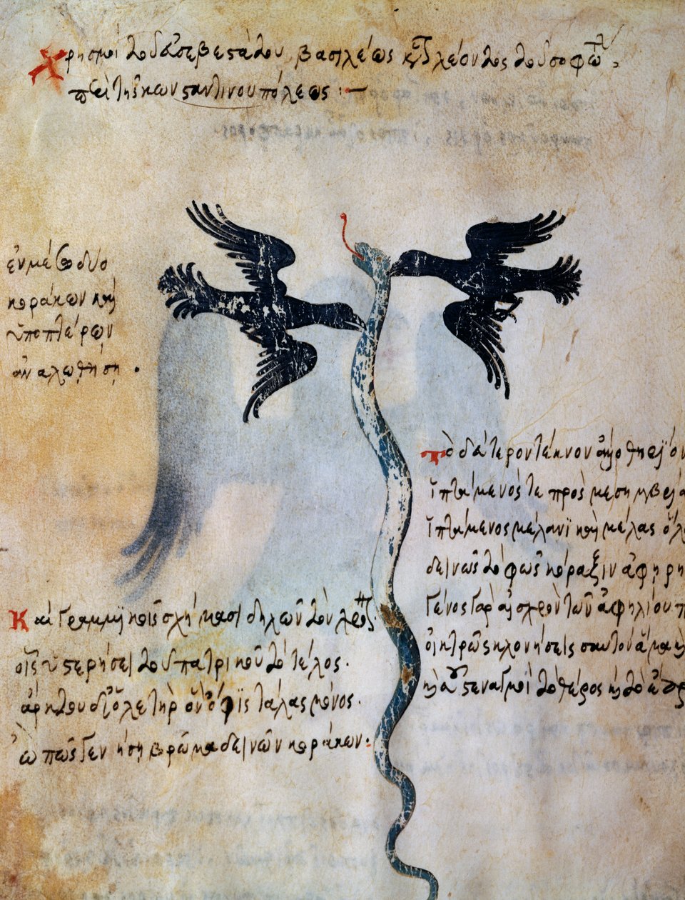 Skildring av Konstantinopel mellom to ravner, miniatyr fra Oracle of Leo VI Wise av Greek School