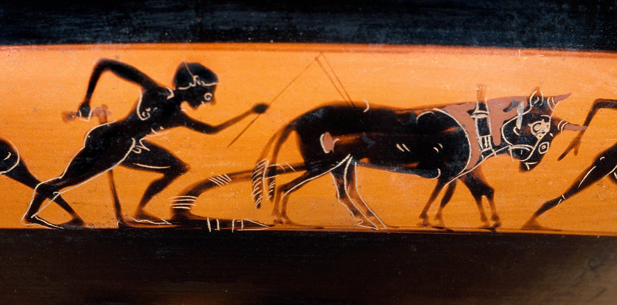 Feltarbeid i antikkens Hellas. Coupe en pentic stripe med svarte figurer kjent som "cut des travaux des champs" (rundt 530 f.Kr.) Paris. Museet Louvre av Greek School