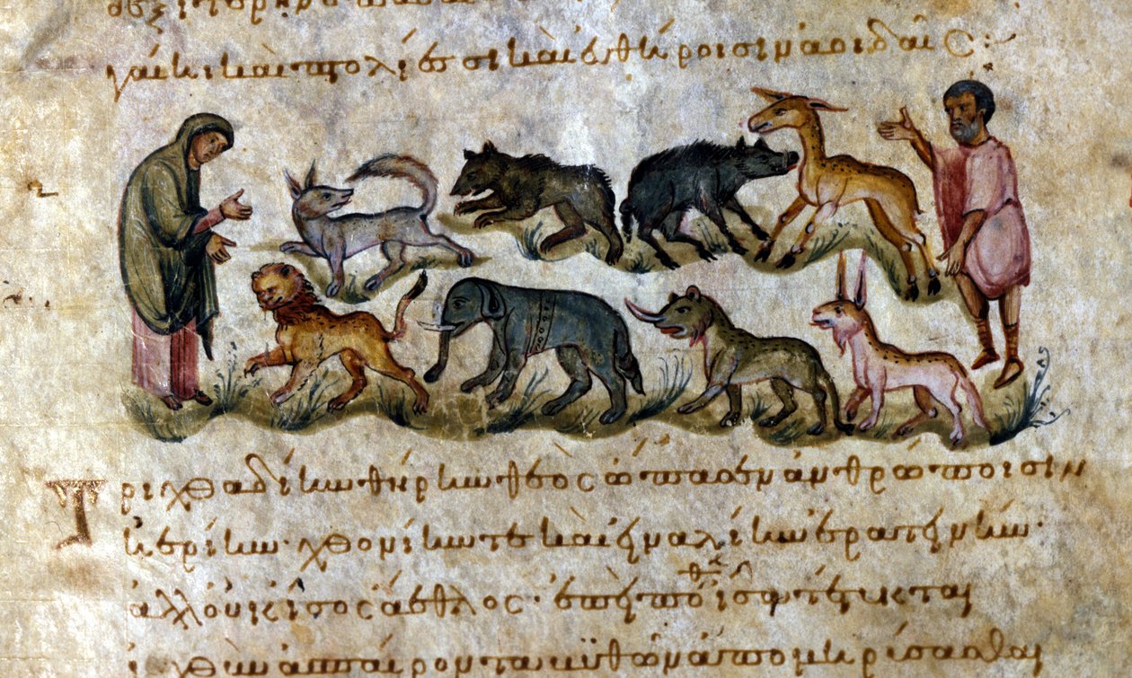 Spill: dyrene du kan jakte på - i “” De Venation””” e av Oppianus, gresk manuskript fra 1200-tallet. av Greek School