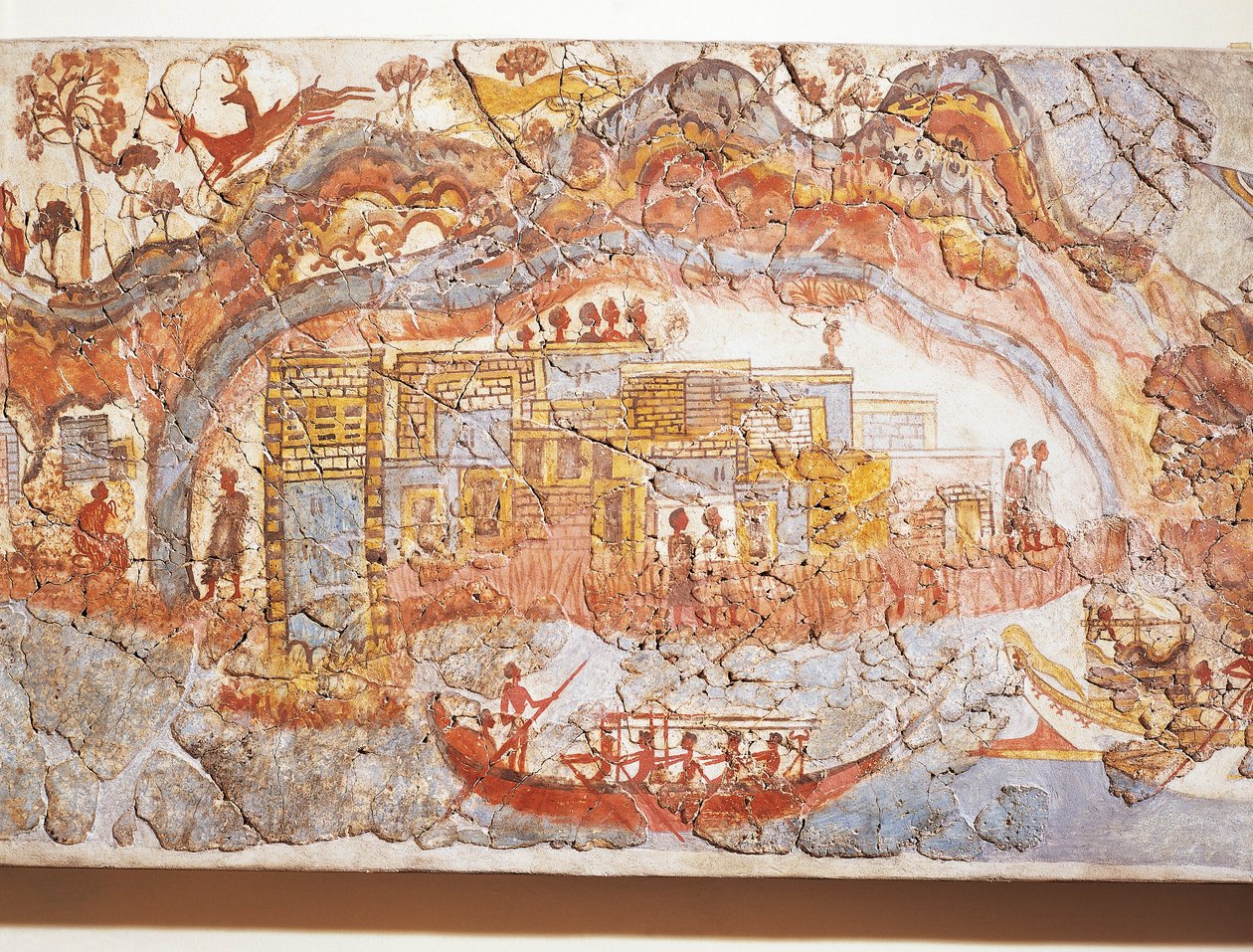 Gresk sivilisasjon, freskomaleri som viser skipsprosesjon, fra Akrotiri, Thera Island, Santorini, Hellas av Greek School
