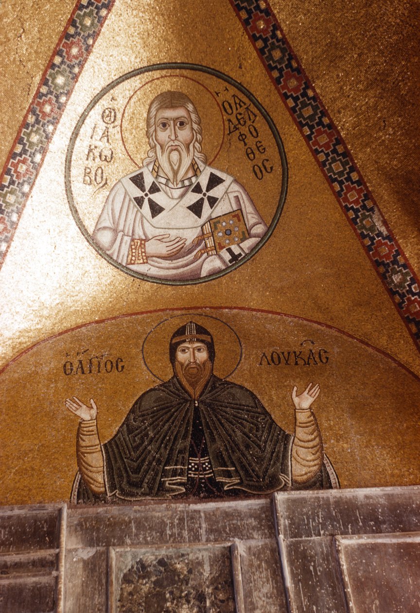 Hosios Loukas og Jakobos Adelphoteos, mosaikker i Katholikon (mosaikk) av Greek School