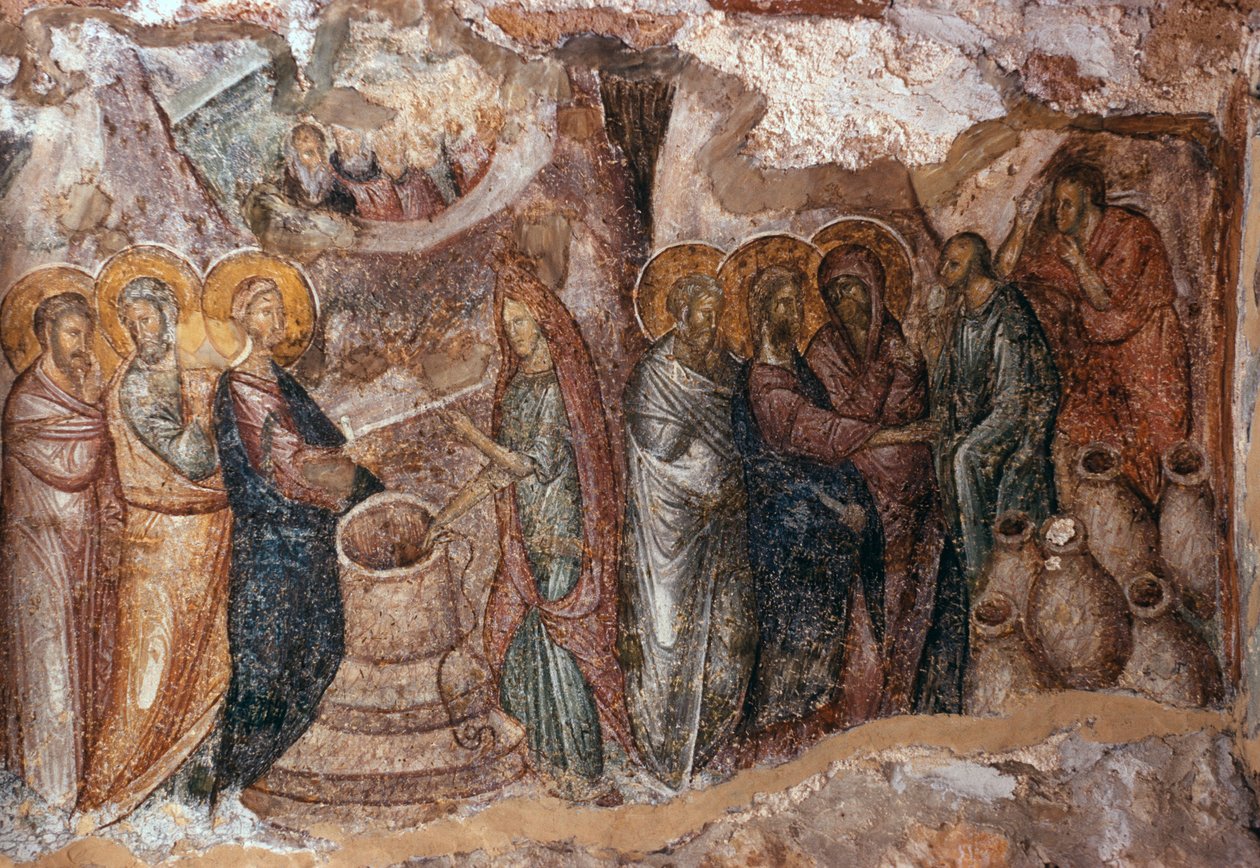 Ekteskap i Cana, narthex veggmaleri, Afendiko kirke, Brontochion kloster av Greek School