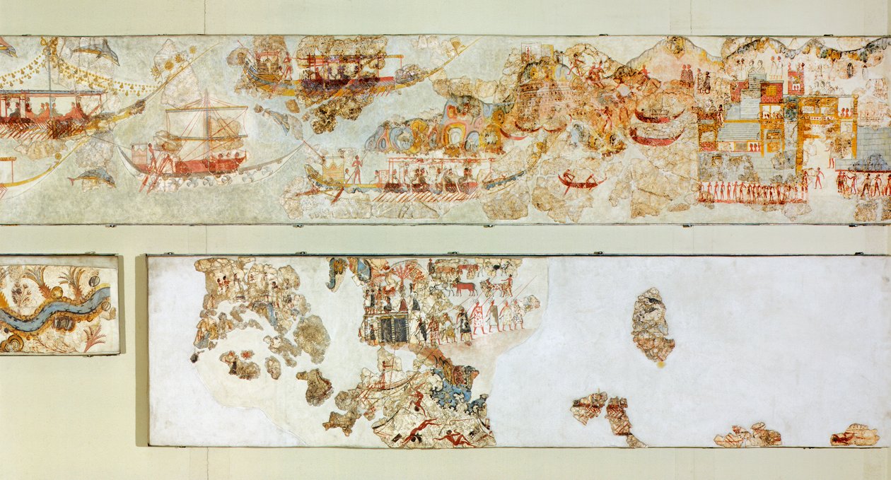 Sjøekspedisjoner, Akrotiri fresco, Thera (i dag Santorini), Hellas, minoiske sivilisasjon av Greek School