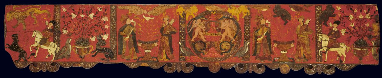 Del av et dekorativt panel, fra Rhodos, Dodekanesene (eggtempera på tre) av Greek School