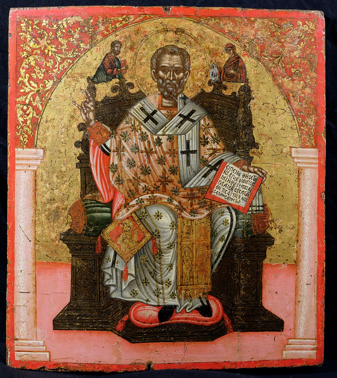 St. Nicholas troner, ikon, fra Thessalonica (tempera på panel) av Greek School