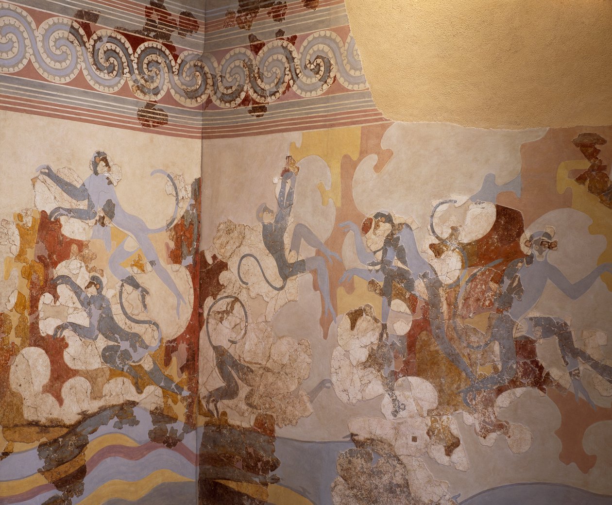 De blå apene, freskomaleri fra B Complex, rom 6 i Akrotiri, Thera (i dag Santorini) (Hellas). Minoisk sivilisasjon av Greek School