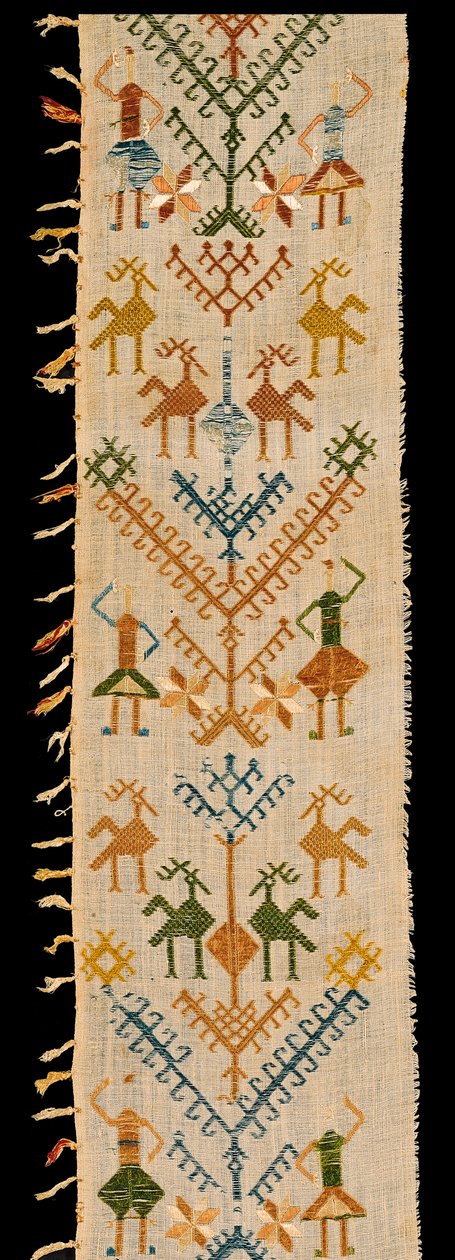 Kant dekorert med et livstre, fra Siphnos, Kykladene, 1600-1700-tallet (bomull brodert med silketråder) av Greek School