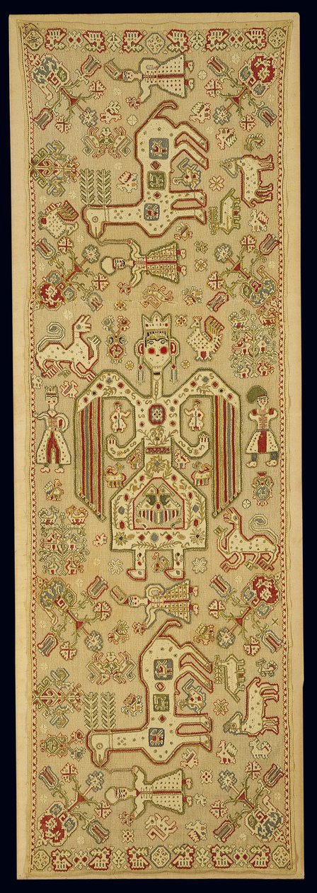 Brudeputetrekk, fra Lefkas, De joniske øyer, 1600-1700-tallet (lin brodert med silke og gullmetalltråd) av Greek School