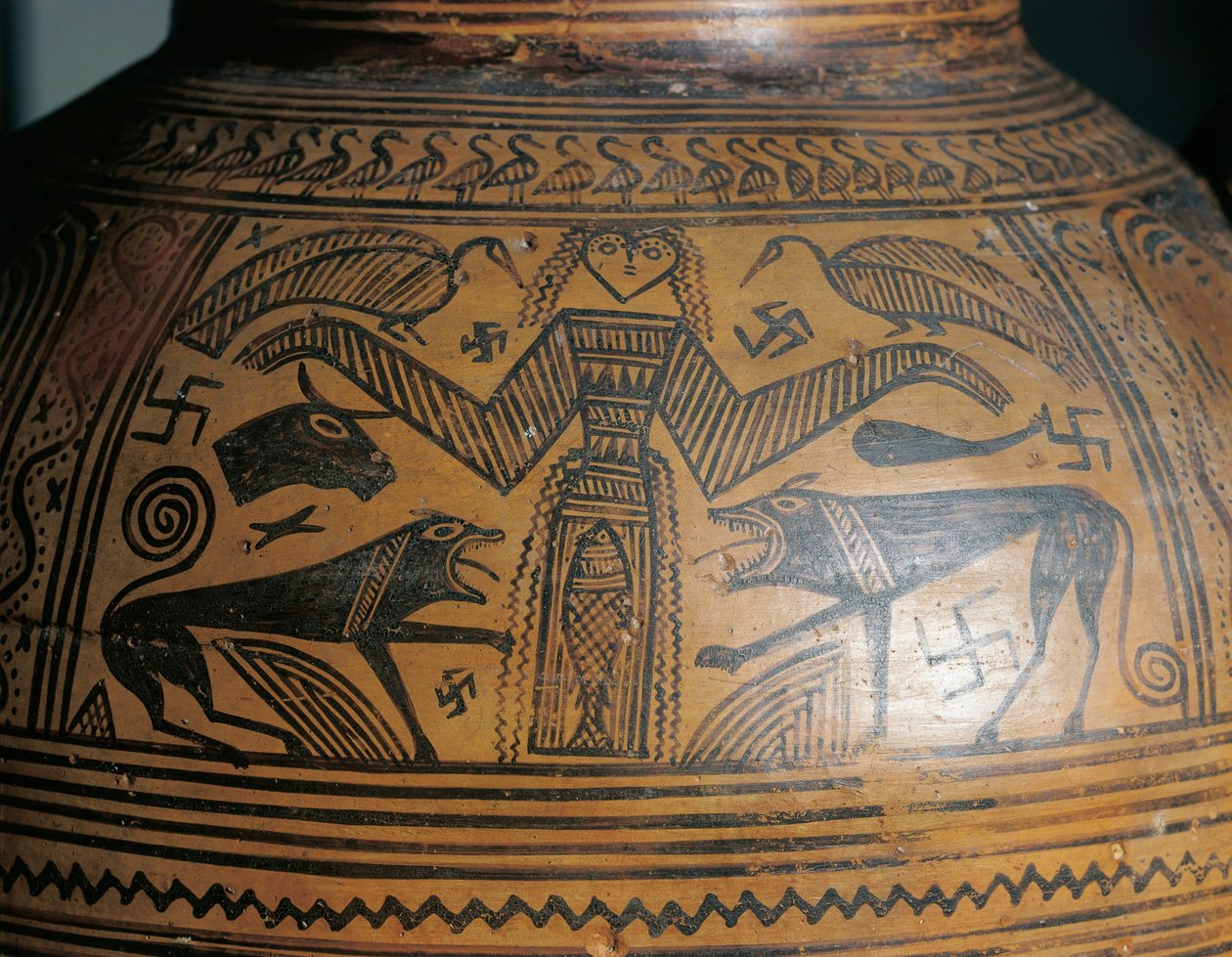 Gresk sivilisasjon, boeotisk amfora, fra Theben, detalj av Greek School