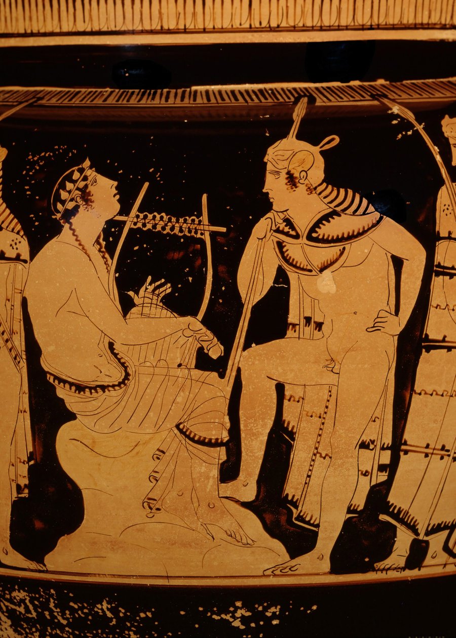 Orfeus blant thrakerne, Attisk rød figursøylekrater, ca. 440 f.Kr. (keramikk) ( av Greek school
