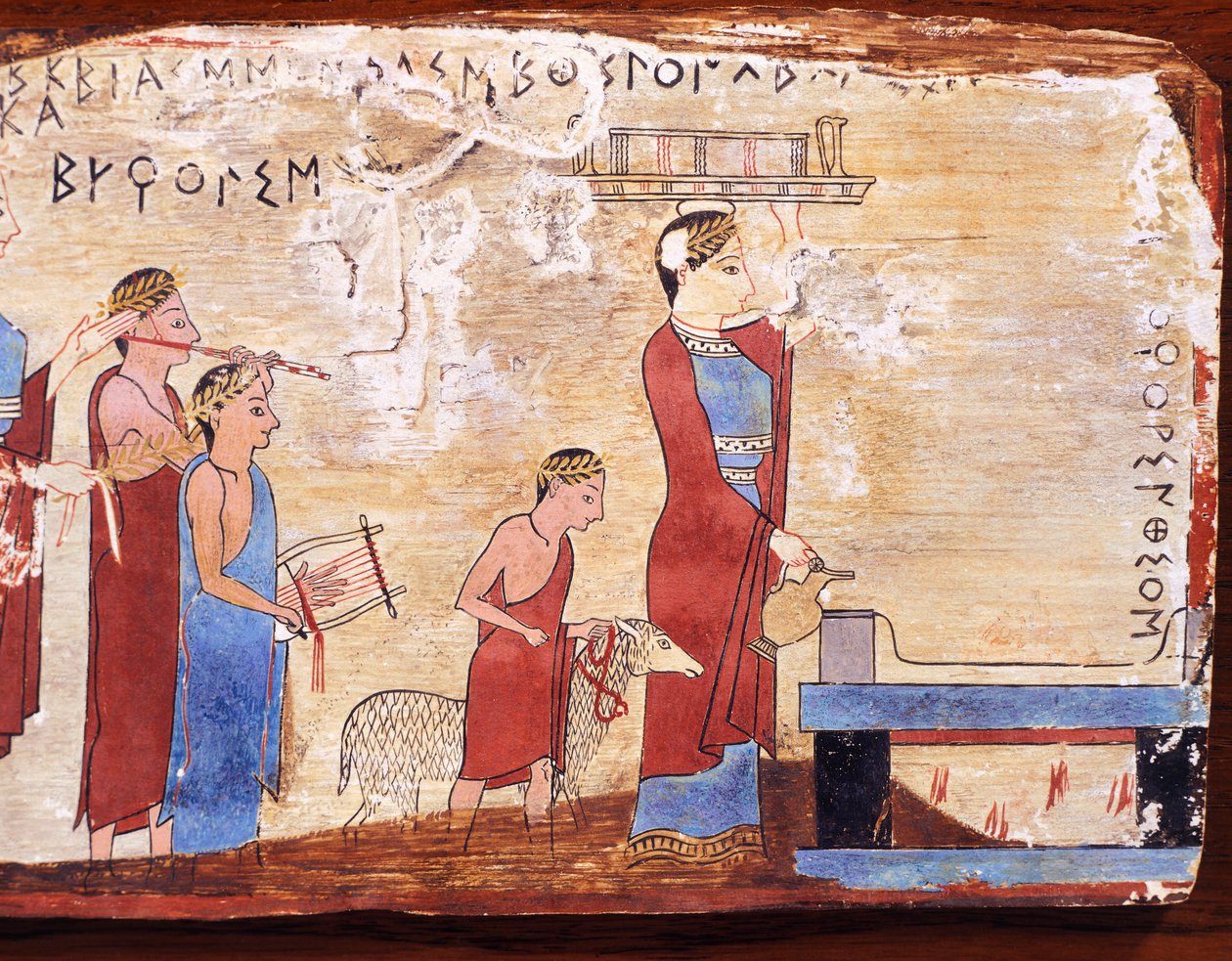 Scene som viser offer, malt tavle fra Pitsa, Hellas, gresk sivilisasjon, 6. århundre f.Kr. av Greek School