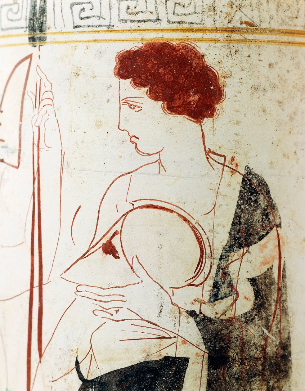 Hvitmalt keramikk, Attic lekythos som viser begravelsesscene med kriger før graven, detalj av Greek School