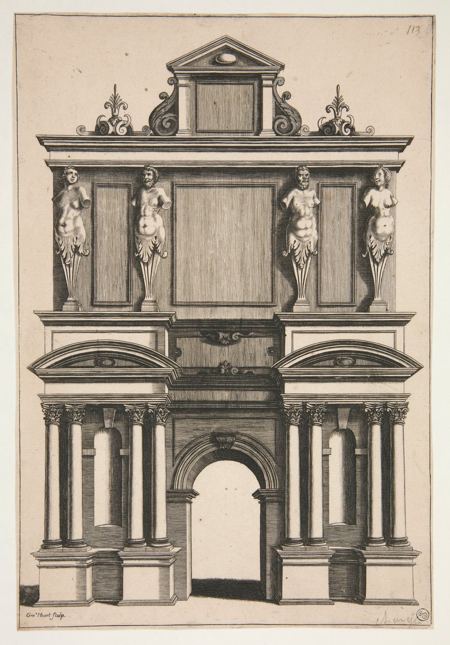 Design for en bue med fire termfigurer av Gregoire Huret