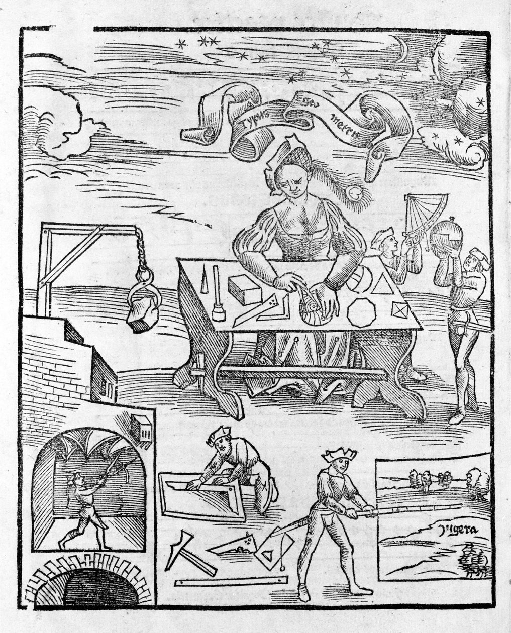 Liberal Arts: Geometry - in "" Philosophical Daisy"" av Gregor Reisch (1467-1525). Bale av Gregor Reisch