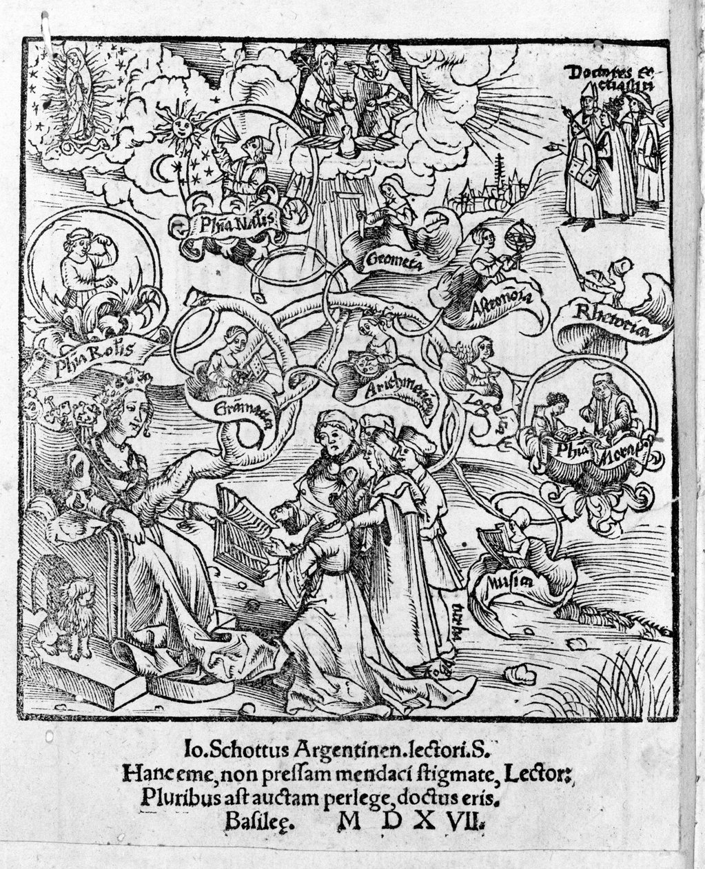 The Liberal Arts: the Trivium and the Quadrivium - i "" Margarita Philosophica"" av Gregor Reisch (1467-1525). Bale av Gregor Reisch