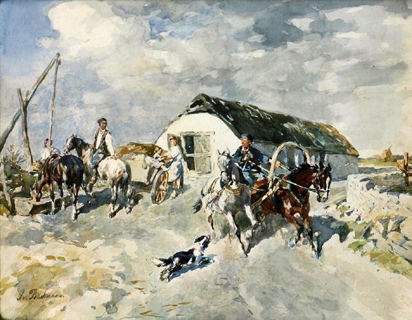 På gården (akvarell på papir) av Gregor von Bochmann