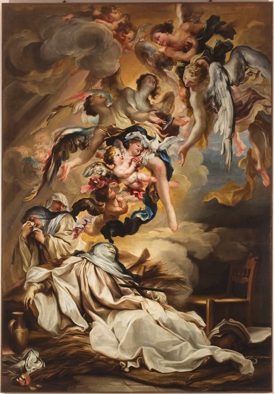 St. Scholasticas død, ca. 1700 av Gregorio De Ferrari