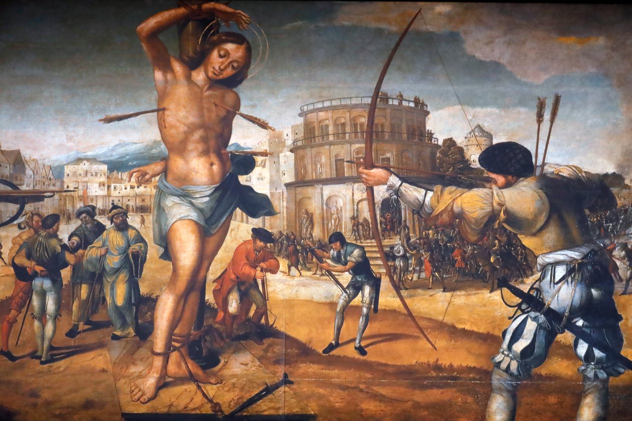 Kristi kloster. Martyrium of Saint Sebastian, av den portugisiske maleren Gregorio Lopes. Tomar. Portugal. av Gregorio Lopez