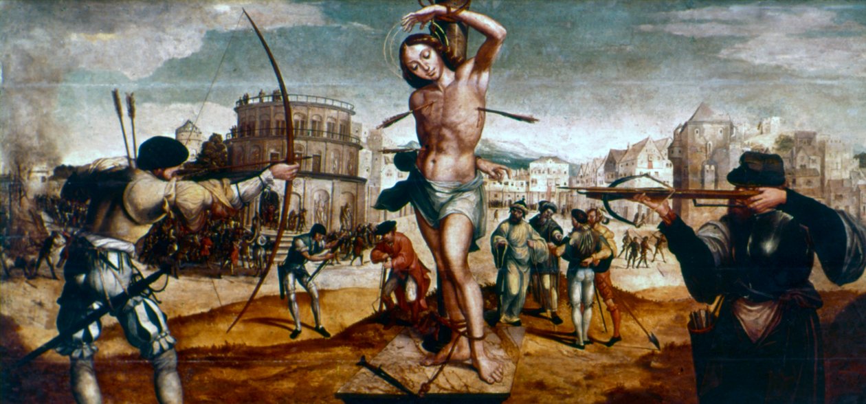 The Martyrdom of St Sebastian, 1500-tallet av Gregorio Lopez