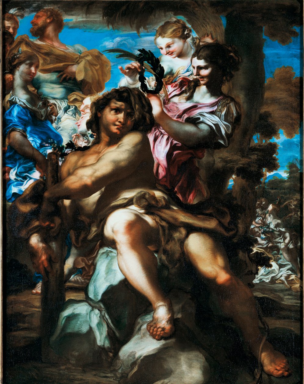 Herkules ønsket velkommen i Olympus Representasjon av Herkules apoteose (Herakles) ønsket velkommen blant gudene på Olympus, det er en laurbærkrone. Maleri av Gregorio De Ferrari (1647-1726) Privat samling av Gregorio De Ferrari