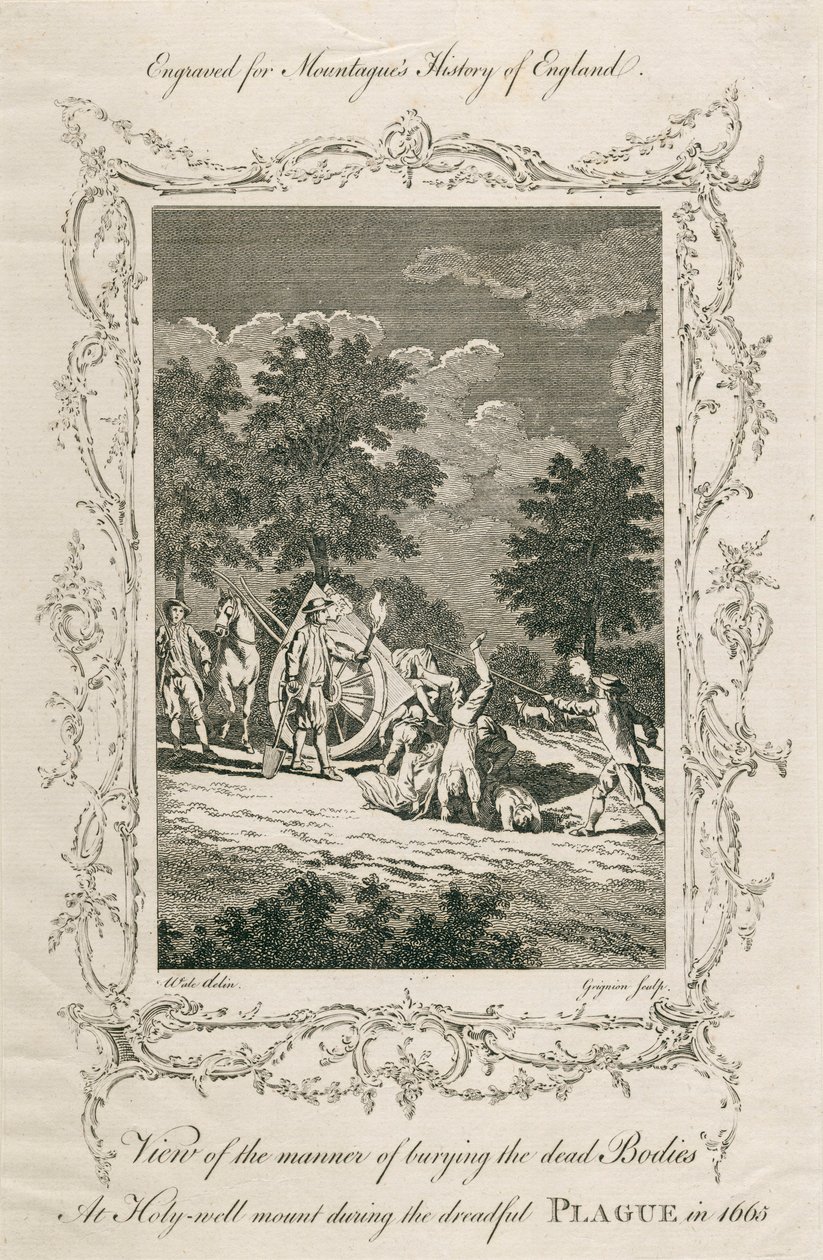 Begraver pestens ofre, Holywell Mount, Shoreditch, London, 1665 c sent på 1700-tallet av Grignion