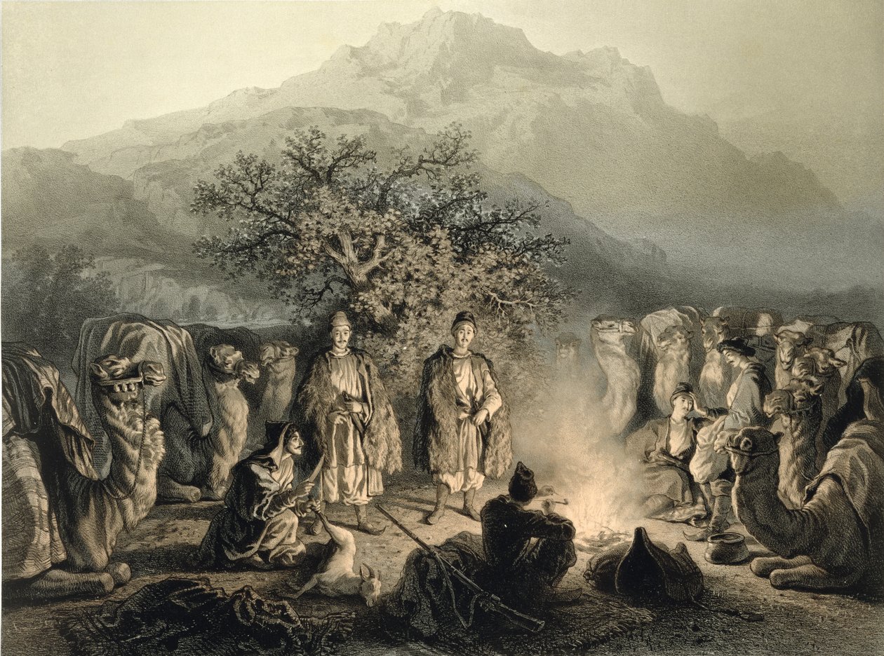 Caravan of Armenian Merchants, Transcaucasia, plate 33 fra en bok om Kaukasus, gravert av Fortune Ferogio (1805-88) utgitt av Alfred Leon Lemercier, Paris, 1847 av Grigori Grigorevich Gagarin