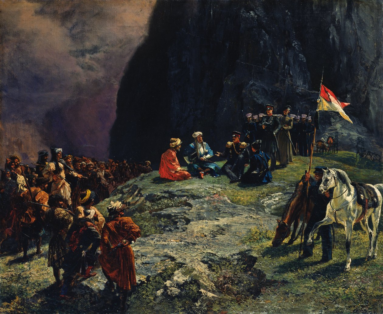 Møtet med general Kluke von Klugenau og Imam Shamil i 1837, 1849 av Grigori Grigorevich Gagarin