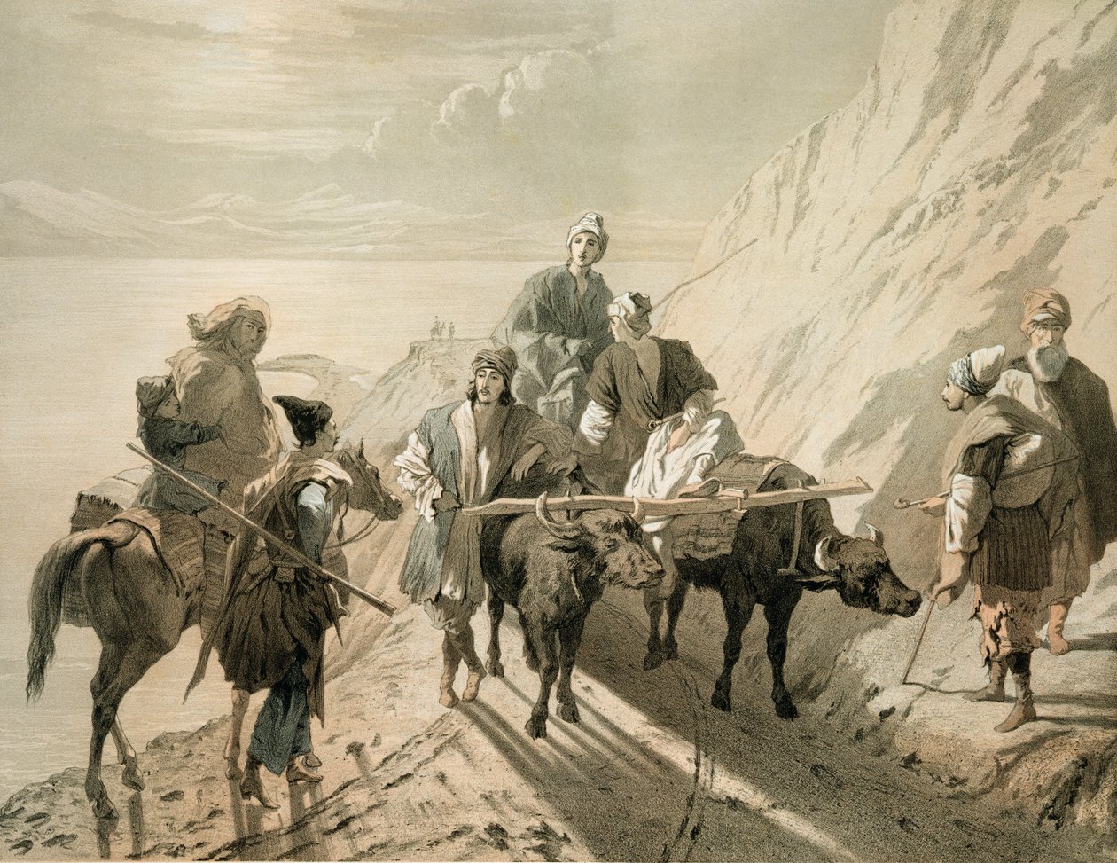 Sevang- eller Cockchasjøen, Transkaukasia, plate 23 fra en bok om Kaukasus, gravert av Eugene Le Roux (1807-63), utgitt av Alfred Leon Lemercier, Paris, 1847 av Grigori Grigorevich Gagarin