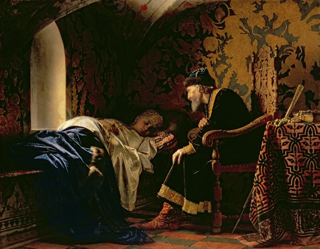Tsar Ivan den grusomme beundrer Vasilia Melentevna, 1875 av Grigori Semenovich Sedov