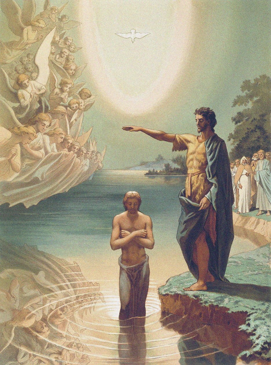 The Baptism of Christ, c.1860 (litho) av Grigori Grigorevich (after) Gagarin