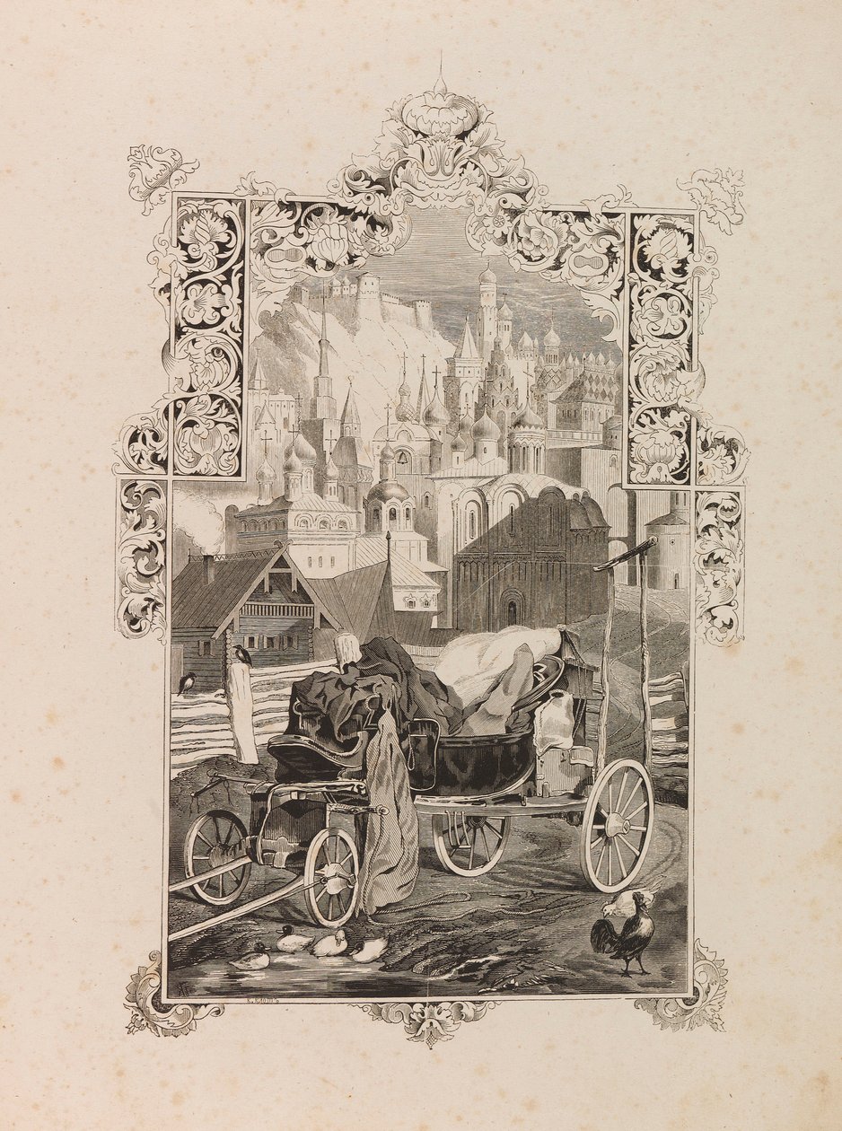 Frontispice til romanen Tarantas The Tarantass av Vladimir Sollogub, 1845. av Grigori Grigorevich Gagarin