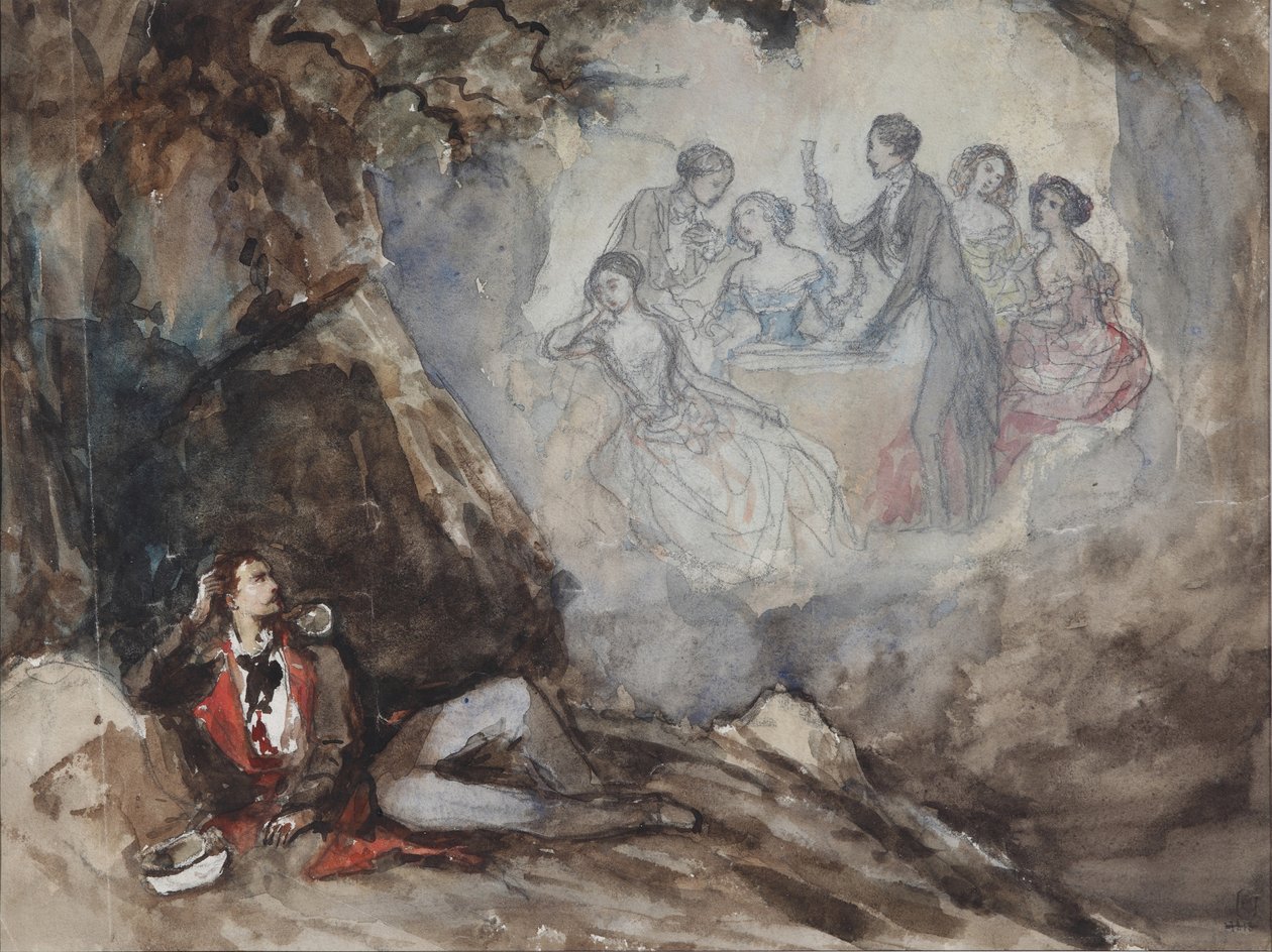Illustrasjon til diktet Drømmen av M. Lermontov, midten av 1800-tallet av Grigori Grigorevich Gagarin
